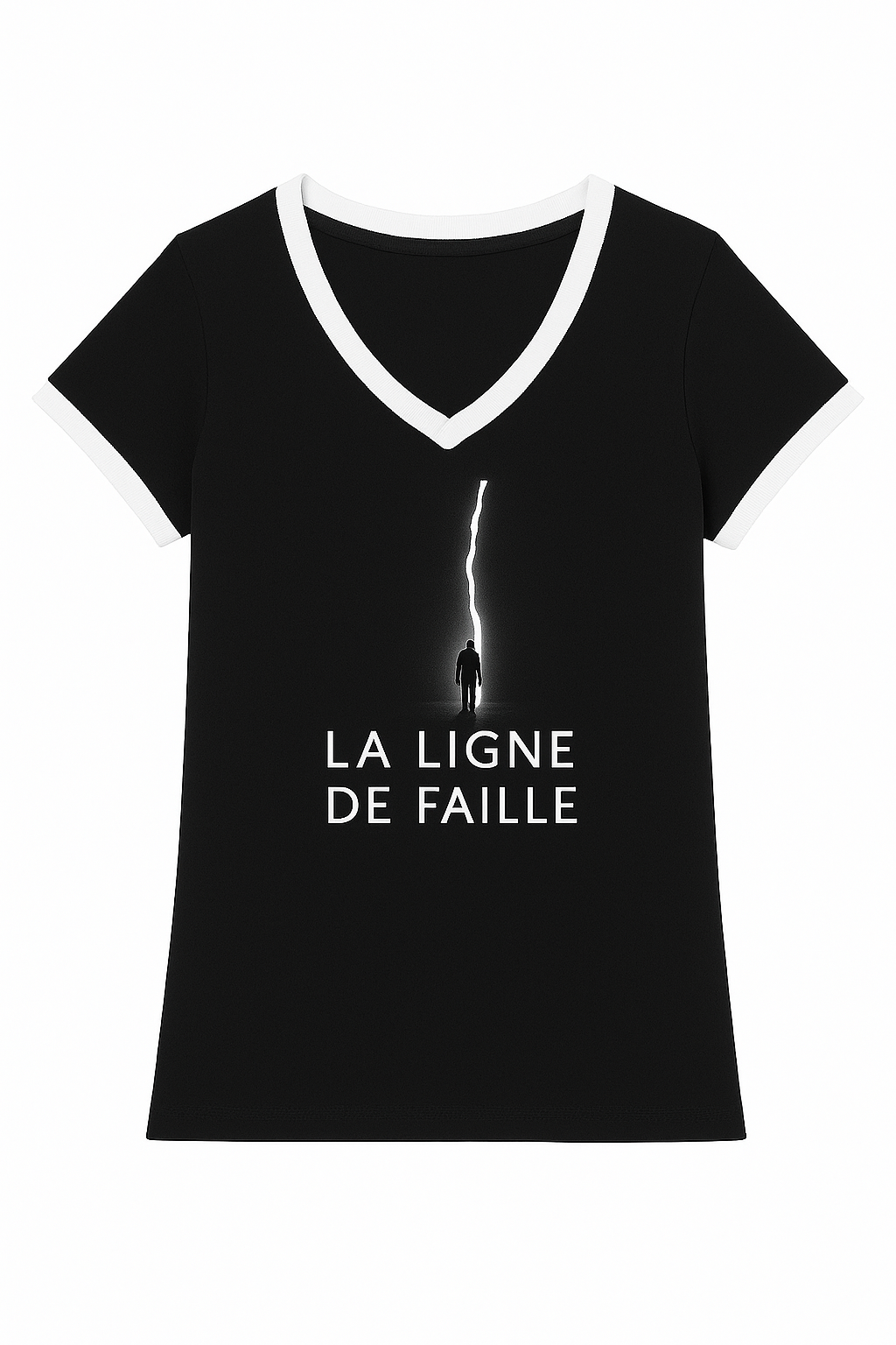 T-shirt femme col V noir et blanc