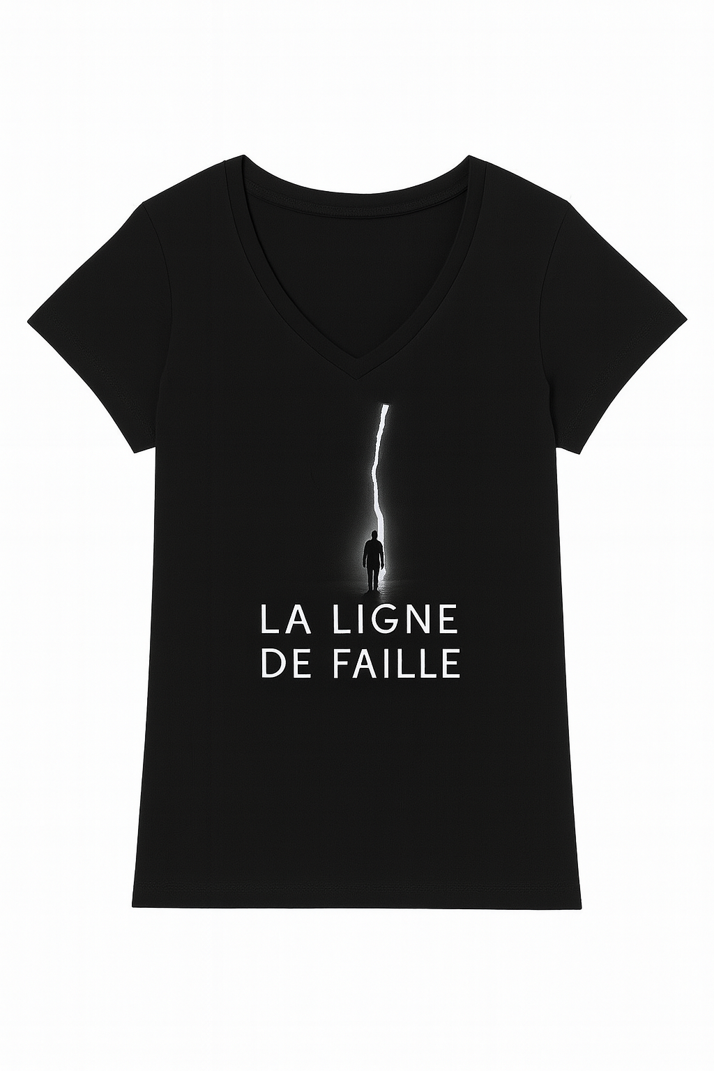 T-shirt femme col V noir uni
